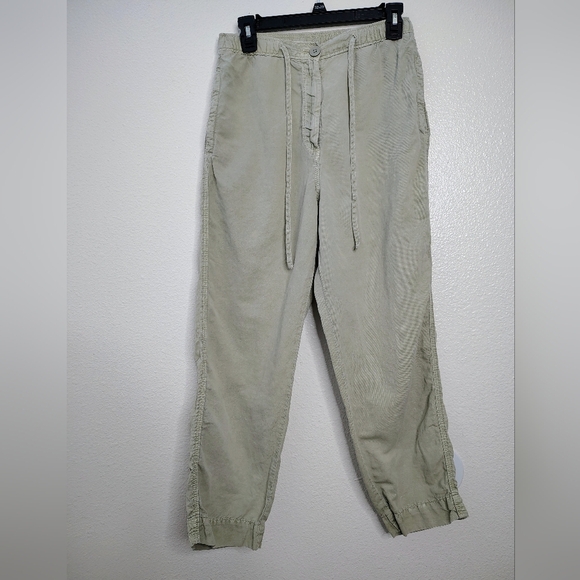 Zara Casual Barrel Pants,Olive Linen Blend Straight Leg Trouser Sz M Waistband - Picture 1 of 9